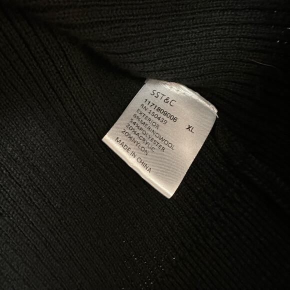 SST and C V- Neck Rib Knit Long Sleeve  Wool Blend Sweater Black XS - Picture 6 of 7
